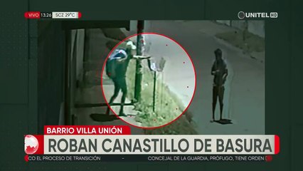 Cámaras de seguridad captan a dos delincuentes robando un canastillo de basura en el barrio Villa Unión